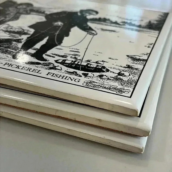 Vintage Currier & Ives Ceramic Trivets Set of 3 Black White 6x6 Tiles Scenes - Picture 8 of 10